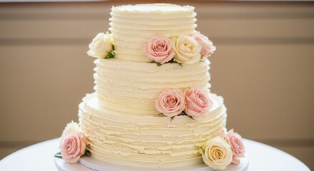 Elegant Three Tier Cake with Delicate Roses for Special Occasion
