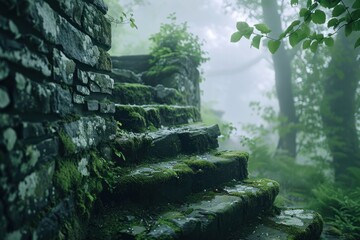 Lush Moss-Covered Stairs In Enchanted Forest