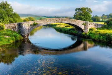 Fototapeta premium Charming Arched Bridge Reflecting On A Still River