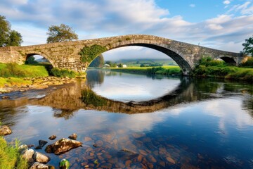 Obraz premium Stunning Arched Stone Bridge In Lush Greenery