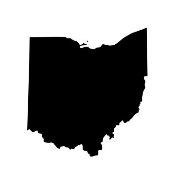 a black silhouette map of ohio state icon isolated on white