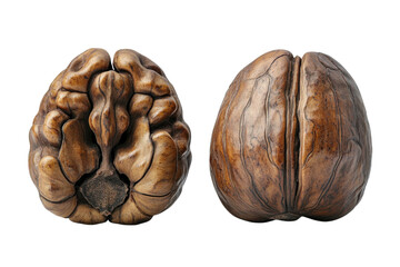 A Walnut Shells Intricate Brain-like Structure Revealed, Showcasing Natures Artistry In Rich Brown Tones Against A Clean White Backdrop Isolated on Transparent Background