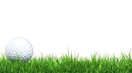 A white golf ball resting upon a lush green lawn