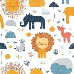 Cute African Safari Animals Seamless Pattern.