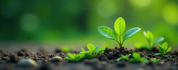 Obraz premium Small plant growth on a plain surface with intricate details, leaves, foliage, plants