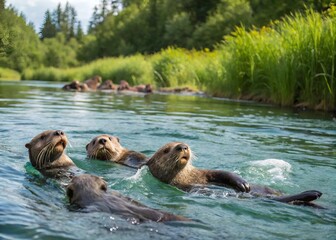 Fototapeta premium sea lion in the river