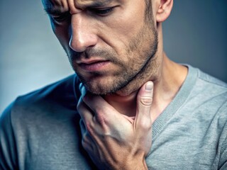 man holding his throat and feeling pain