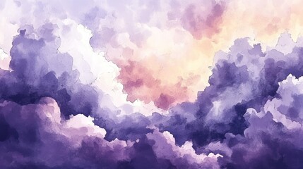 Fototapeta premium Watercolor Sky with Purple, White, and Peach Tones for Dreamy Backgrounds