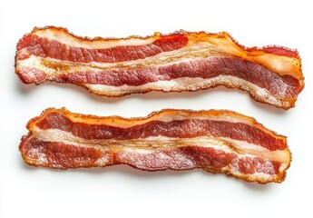 Crispy and Delicious Strips of Bacon Isolated on White Background Perfect for Food Photography and Culinary Design Projects