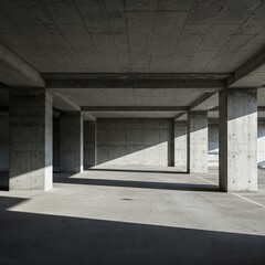 Obraz premium Empty Industrial Concrete Basement with Minimalist Design – Modern Architectural Background