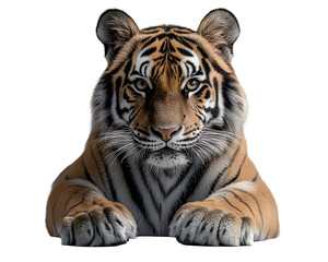 Naklejka premium Captivating studio portrait of a resting Bengal tiger