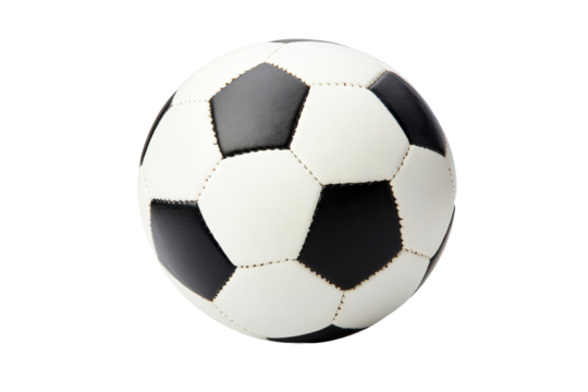 Soccer ball with black and white pattern, cut out transparent