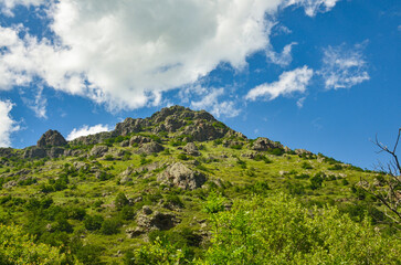 Naklejka premium forest and rocks on Shresht mountain scenic view from Meghradzor waterfall trail (Giladzor, Armenia)