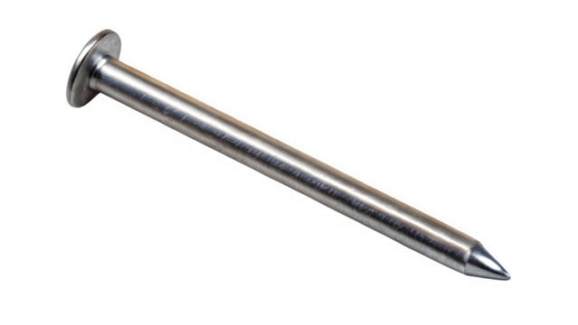 Metal Steel Nail Isolated on Transparent Background – Construction, Fastener, Hardware, Industrial Tool

