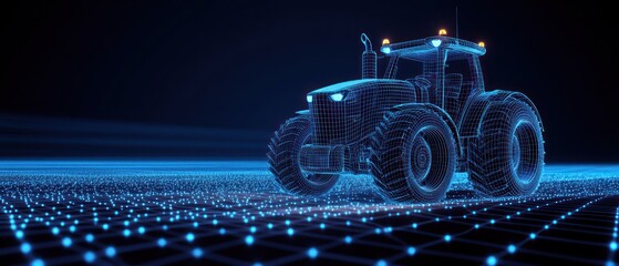 A digital tractor model is displayed in a technological depiction