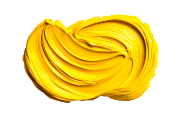 Yellow paint stroke texture art, modern design background, cut out transparent