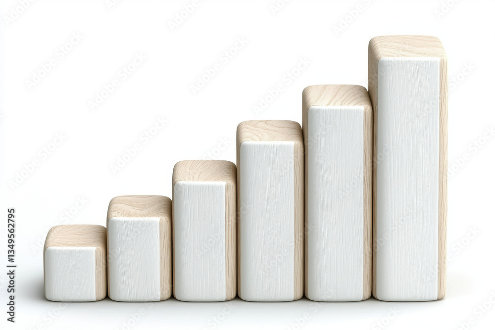 Fototapete wooden blocks arranged in bar graph format, symbolizing growth and progress. smooth texture and light color evoke sense of calm and stability