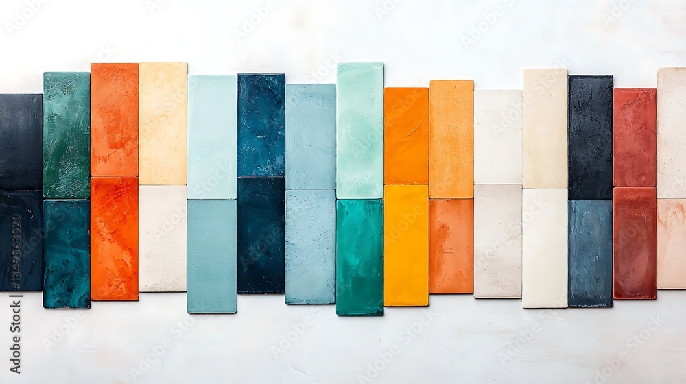 Poster Colorful rectangular tiles arranged in a horizontal pattern