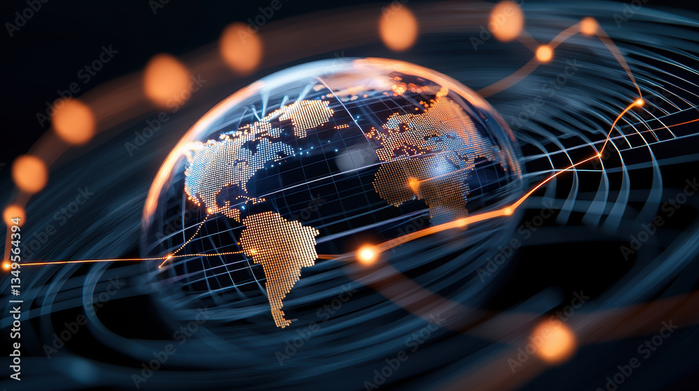 Aufkleber digital globe representing global financial markets, interconnected with glowing lines and nodes, sy