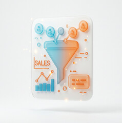 Sales Funnel 3D Icon Marketing Business Data Strategy Growth Analytics Conversion Customer Leads