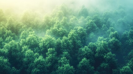 Fototapeta premium Misty Forest Canopy from Above; Nature Background