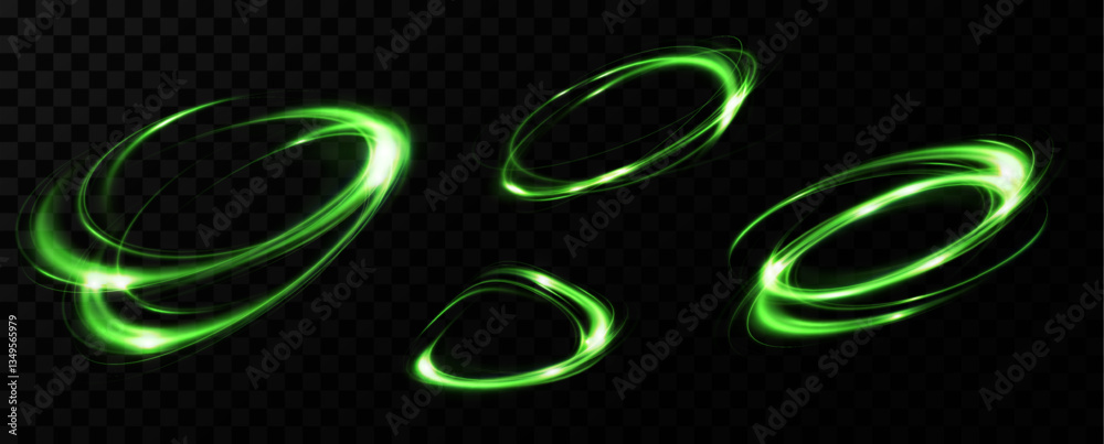 Poster Green neon ring. Glowing circle. Glow effect. Round light frame. abstract light lines of movement and speed. Abstract light lines of movement and speed. light green ellipse.