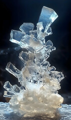 Intricate Crystal Formation Displaying Geometric Shapes and Luminous Transparency