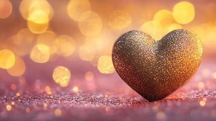 Obraz premium Sparkling golden heart sits on a bed of shimmering glitter