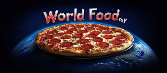 A large pizza rests on top of a representation of planet earth