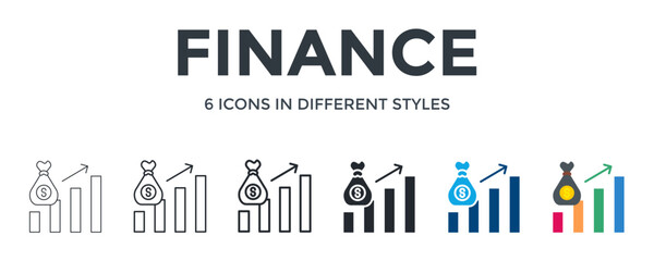 Finance Icon In Different Style Vector Illustration. Designed In Thin Line, Regular Line, Bold Line, Glyph, Color Fill, And Flat Style Can Be Used For Web