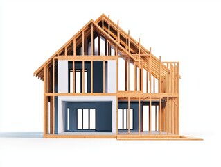 Crosssection architectural illustration showing rooms, walls, and framing in partially built house, future vision