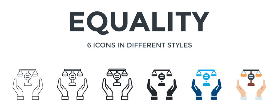 Equality Icon In Different Style Vector Illustration. Designed In Thin Line, Regular Line, Bold Line, Glyph, Color Fill, And Flat Style Can Be Used For Web