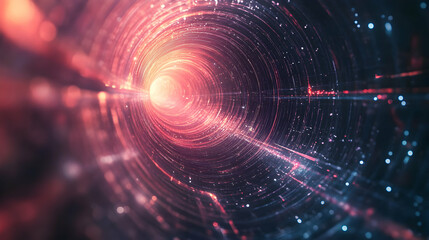Obraz premium Abstract Digital Data Stream Tunnel with Dazzling Light and Glowing Particles