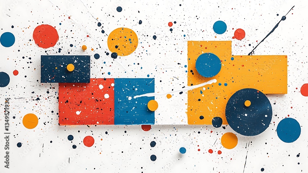 Poster abstract geometric shapes with colorful splatters