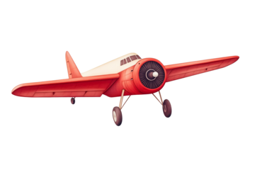 Airplane illustration in red and white, propeller plane, cut out transparent