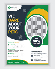 Pet care center flyer and poster design template