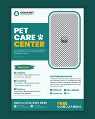 Pet care center flyer and poster design template