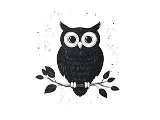 Fototapeta premium Cute Black Owl on Branch.