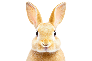 Hare portrait with long ears posing, studio shot, cut out transparent