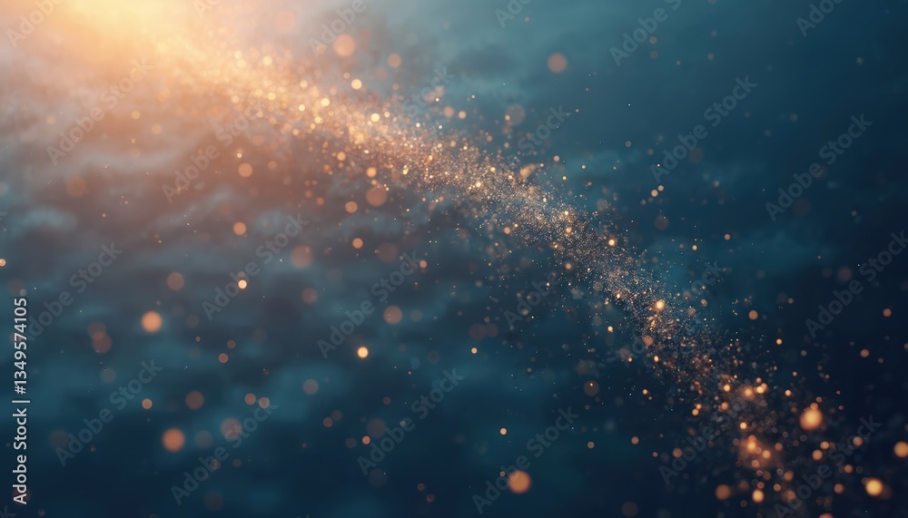 Aufkleber abstract golden light cascade, particles flow, top-down perspective. beautiful bokeh effect against 