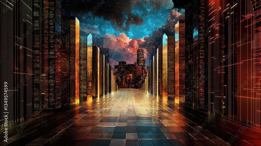 Poster cyber security and cloud computing background with encrypted digital storage connections.