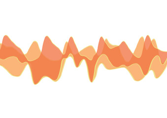 Sound wave in orange peach gradient with yellow outline. Equalizer. Wave processes. Isolated graphic image. Digital flat illustration. Abstract geometric pattern. Silk flow. Smooth double sine line.