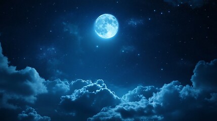 Fototapeta premium Mystical Night Sky Background with Full Moon and Clouds