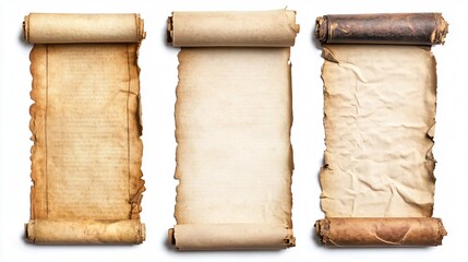 Vintage Old Papers Fantasy Style Scrolls Set Isolated Collection