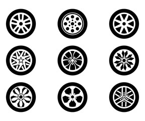 Car wheel and rims design icon set tire flat collection illustration