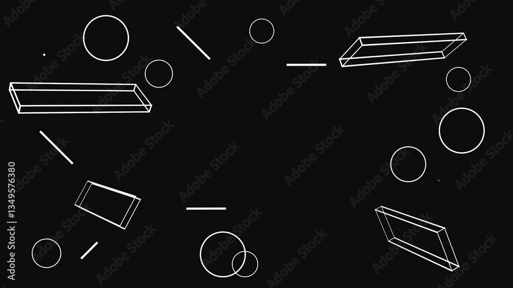 Poster abstract geometric shapes animation with dynamic movement on black background