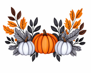 Naklejka premium Autumnal arrangement of pumpkins and leaves