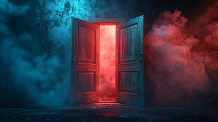 Enchanting Night View Through Abstract Light Open Doors