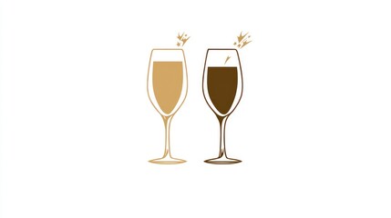 Two champagne glasses, one light and one dark, celebrating