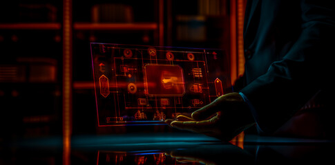 A contest-winning stock photo featuring a hand holding a digital document with a red alarm icon and security icons on a virtual screen, set against a black background (1)